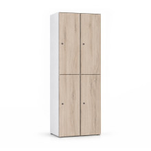 4-türiger Umkleidespind aus Holz mit kurzen Türen, auf Gleitern