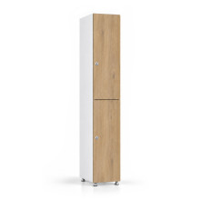 2-türiger Umkleidespind aus Holz mit kurzen Türen, auf Gleitern