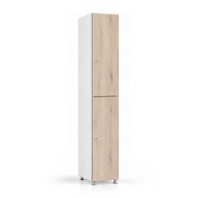 2-türiger Umkleidespind aus Holz mit kurzen Türen, auf Gleitern