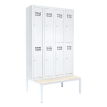 8-türiger Garderobenschrank mit kurzen Türen, LOCKER H 4/8 mit zusätzlicher integrierter Sitzbank