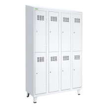 8-türiger Garderobenschrank mit kurzen Türen, LOCKER H 4/8 mit zusätzlichen Füßen und Schrägdach