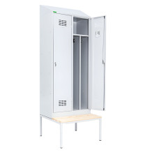 2-türiger Garderobenschrank mit Trennwand, LOCKER H 2 BW mit zusätzlicher eingebauter Sitzbank