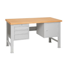 MODULBENCH GE 2000 D3C1 UD | Werkbank mit 3 Hängeschubladen und Schrank, mit verstellbaren Füßen, 2000 mm