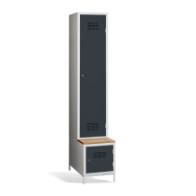 1+1-türiger Garderobenschrank mit Trennwand, integrierter Sitzbank und Schuhschrank, COMFORT H 1 BW
