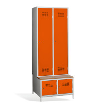 2+2-türiger Garderobenschrank mit Trennwand, integrierter Sitzbank und Schuhschränken, COMFORT H 2 BW
