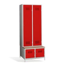 2+2-türiger Garderobenschrank mit Trennwand, integrierter Sitzbank und Schuhschränken, COMFORT H 2 BW