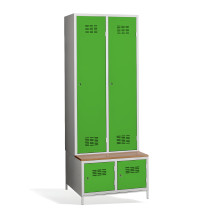 2+2-türiger Garderobenschrank mit Trennwand, integrierter Sitzbank und Schuhschränken, COMFORT H 2 BW
