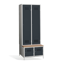 2+2-türiger Garderobenschrank mit Trennwand, integrierter Sitzbank und Schuhschränken, COMFORT H 2 BW
