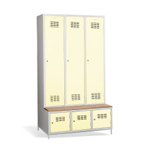3+3-türiger Garderobenschrank mit Trennwand, integrierter Sitzbank und Schuhschränken, COMFORT H 3 BW