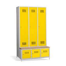 3+3-türiger Garderobenschrank mit Trennwand, integrierter Sitzbank und Schuhschränken, COMFORT H 3 BW