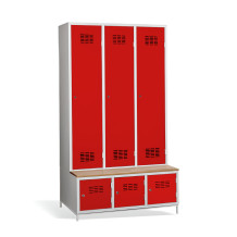 3+3-türiger Garderobenschrank mit Trennwand, integrierter Sitzbank und Schuhschränken, COMFORT H 3 BW