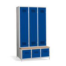 3+3-türiger Garderobenschrank mit Trennwand, integrierter Sitzbank und Schuhschränken, COMFORT H 3 BW