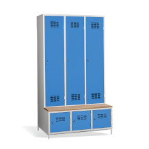 3+3-türiger Garderobenschrank mit Trennwand, integrierter Sitzbank und Schuhschränken, COMFORT H 3 BW