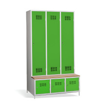 3+3-türiger Garderobenschrank mit Trennwand, integrierter Sitzbank und Schuhschränken, COMFORT H 3 BW