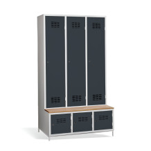 3+3-türiger Garderobenschrank mit Trennwand, integrierter Sitzbank und Schuhschränken, COMFORT H 3 BW