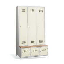 3+3-türiger Garderobenschrank mit Trennwand, integrierter Sitzbank und Schuhschränken, COMFORT H 3 BW