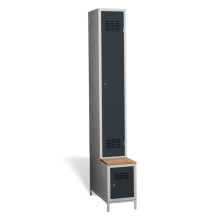 1+1-türiger Garderobenschrank mit langen Türen, integrierter Bank und Schuhschrank, COMFORT H 1