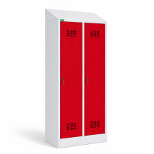 2-türiger Garderobenschrank mit Trennwand und Schrägdach, LOCKERPLUS H 2 BW TOP