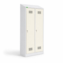 2-türiger Garderobenschrank mit Trennwand und Schrägdach, LOCKERPLUS H 2 BW TOP