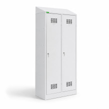 2-türiger Garderobenschrank mit Trennwand und Schrägdach, LOCKERPLUS H 2 BW TOP