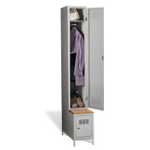 1+1-türiger Garderobenschrank mit langen Türen, integrierter Bank und Schuhschrank, COMFORT H 1