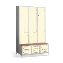 6+6-türiger Garderobenschrank mit Z-Türen, integrierter Sitzbank und Schuhschränken, COMFORT H Z6 400