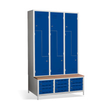 6+6-türiger Garderobenschrank mit Z-Türen, integrierter Sitzbank und Schuhschränken, COMFORT H Z6 400