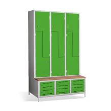 6+6-türiger Garderobenschrank mit Z-Türen, integrierter Sitzbank und Schuhschränken, COMFORT H Z6 400