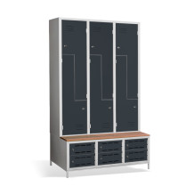 6+6-türiger Garderobenschrank mit Z-Türen, integrierter Sitzbank und Schuhschränken, COMFORT H Z6 400