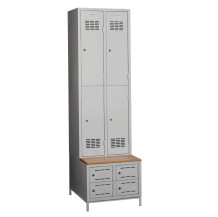 4+4-türiger Garderobenschrank mit kurzen Türen, eingebauter Sitzbank und Schuhschränken, COMFORT H 2/4