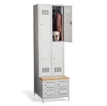 4+4-türiger Garderobenschrank mit kurzen Türen, eingebauter Sitzbank und Schuhschränken, COMFORT H 2/4
