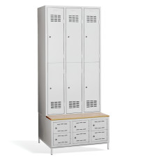6+6-türiger Garderobenschrank mit kurzen Türen, integrierter Sitzbank und Schuhschränken, COMFORT H 3/6