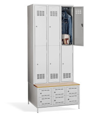 6+6-türiger Garderobenschrank mit kurzen Türen, integrierter Sitzbank und Schuhschränken, COMFORT H 3/6