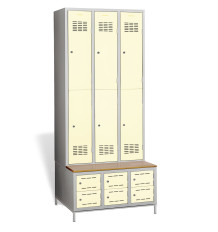 6+6-türiger Garderobenschrank mit kurzen Türen, integrierter Sitzbank und Schuhschränken, COMFORT H 3/6