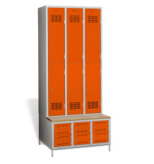 6+6-türiger Garderobenschrank mit kurzen Türen, integrierter Sitzbank und Schuhschränken, COMFORT H 3/6