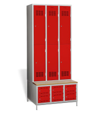 6+6-türiger Garderobenschrank mit kurzen Türen, integrierter Sitzbank und Schuhschränken, COMFORT H 3/6