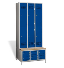 6+6-türiger Garderobenschrank mit kurzen Türen, integrierter Sitzbank und Schuhschränken, COMFORT H 3/6