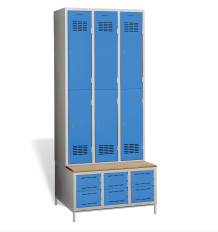 6+6-türiger Garderobenschrank mit kurzen Türen, integrierter Sitzbank und Schuhschränken, COMFORT H 3/6
