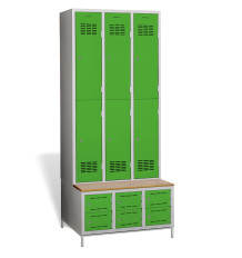 6+6-türiger Garderobenschrank mit kurzen Türen, integrierter Sitzbank und Schuhschränken, COMFORT H 3/6