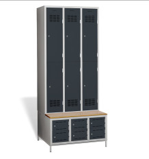 6+6-türiger Garderobenschrank mit kurzen Türen, integrierter Sitzbank und Schuhschränken, COMFORT H 3/6