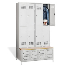 8+8-türiger Garderobenschrank mit kurzen Türen, eingebauter Sitzbank und Schuhschränken, COMFORT H 4/8