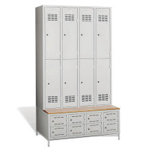 8+8-türiger Garderobenschrank mit kurzen Türen, eingebauter Sitzbank und Schuhschränken, COMFORT H 4/8