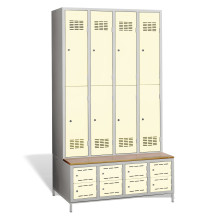 8+8-türiger Garderobenschrank mit kurzen Türen, eingebauter Sitzbank und Schuhschränken, COMFORT H 4/8
