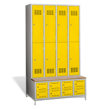 8+8-türiger Garderobenschrank mit kurzen Türen, eingebauter Sitzbank und Schuhschränken, COMFORT H 4/8