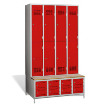8+8-türiger Garderobenschrank mit kurzen Türen, eingebauter Sitzbank und Schuhschränken, COMFORT H 4/8