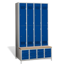 8+8-türiger Garderobenschrank mit kurzen Türen, eingebauter Sitzbank und Schuhschränken, COMFORT H 4/8