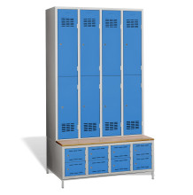 8+8-türiger Garderobenschrank mit kurzen Türen, eingebauter Sitzbank und Schuhschränken, COMFORT H 4/8