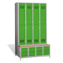 8+8-türiger Garderobenschrank mit kurzen Türen, eingebauter Sitzbank und Schuhschränken, COMFORT H 4/8