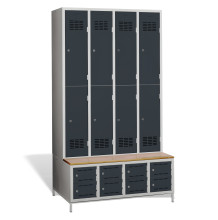 8+8-türiger Garderobenschrank mit kurzen Türen, eingebauter Sitzbank und Schuhschränken, COMFORT H 4/8