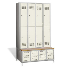 8+8-türiger Garderobenschrank mit kurzen Türen, eingebauter Sitzbank und Schuhschränken, COMFORT H 4/8